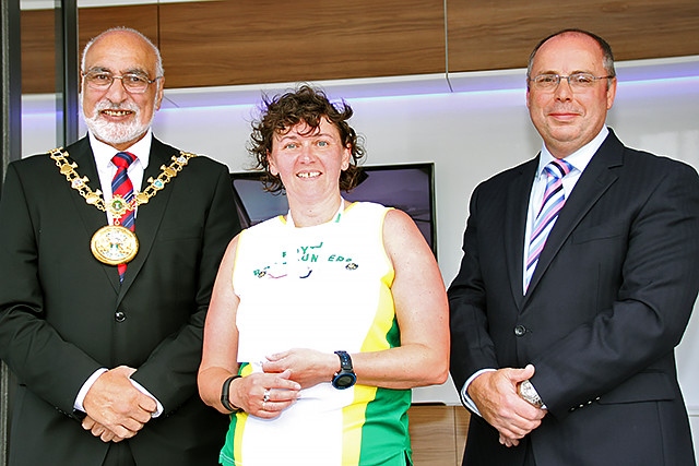 Rochdale Half Marathon female team winners Royton Roadrunners collect their prize