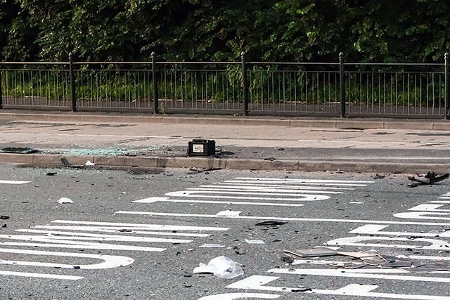 Debris on Edinburgh Way following accident