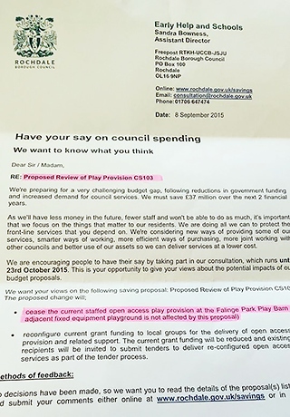 Letter from the council proposing to close The Barn in Falinge