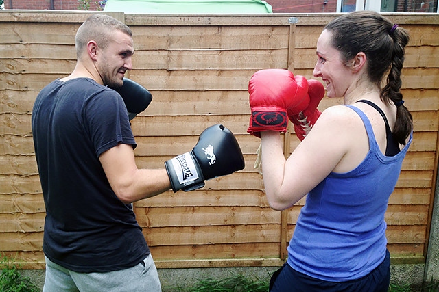 Gemma Bunting training with her brother Keiran Downes