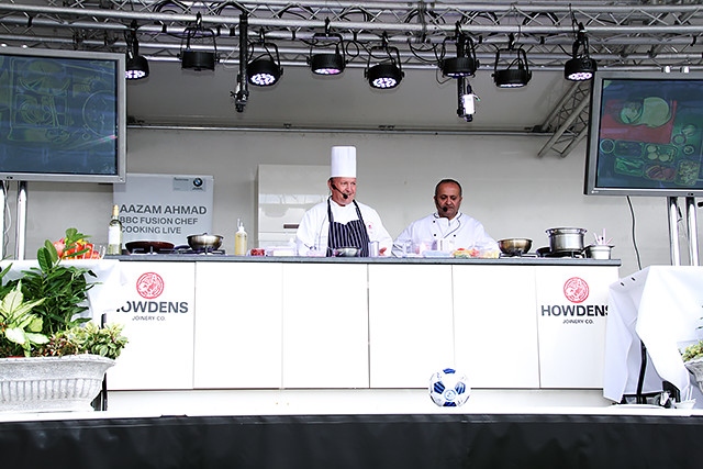 James Holden with Aazam Ahmad in the impressive Celebrity Food Kitchen at The Feel Good Festival