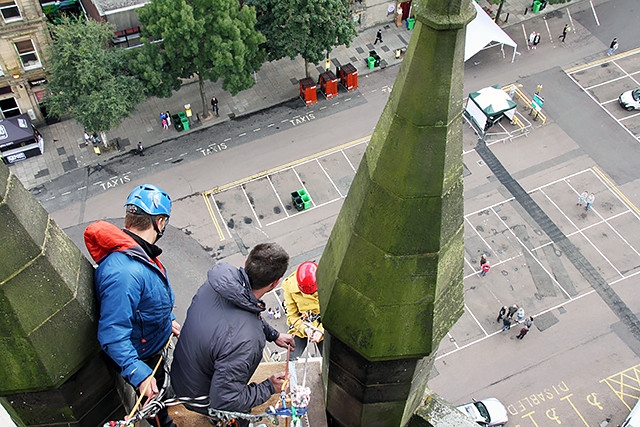 Liz Munday takes 190ft plunge from Town Hall clock tower