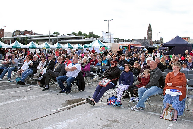 The audience watching Kevin Woodford cooking in the Feel Good Festival celebrity food kitchen