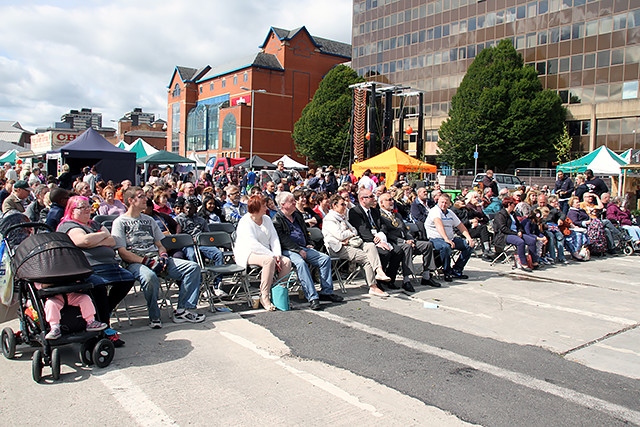 The audience watching Kevin Woodford cooking in the Feel Good Festival celebrity food kitchen