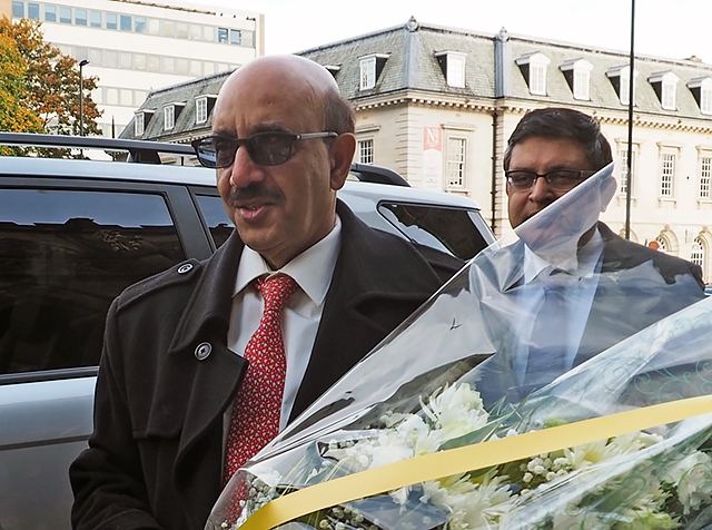 President of Azad Jammu and Kashmir, Masood Khan, at the Kashmiri flag raising at Rochdale Town Hall