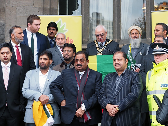 Kashmiri flag raising at Rochdale Town Hall