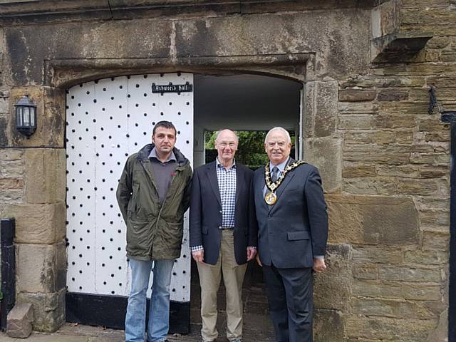 Paul Ellison, Councillor Jim Gartside and Mayor Ray Dutton at the historic Ashworth Hall 