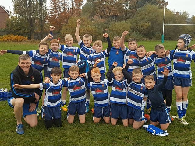 Mayfield under 10s celebrate an impressive performance away at Halton Hornets