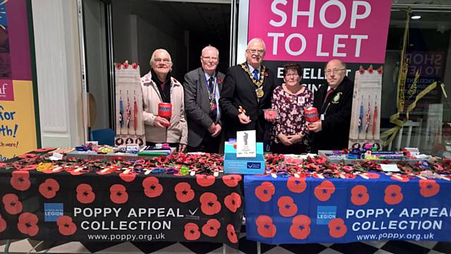 The Mayor of Rochdale, Ray Dutton and Wing Commander David Forbes DL RAFVR(T) Rtd in the Wheatsheaf with poppy appeal collectors