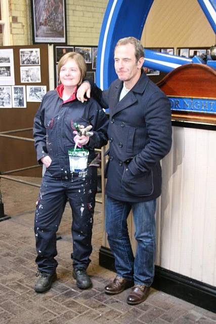 Zoe Renshaw, chairwoman of Ellenroad Engine House with Robson Green 