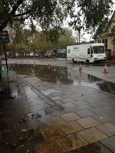 Heywood town centre flooded outside Heywood Civic at 10.00am Staurday 12 November