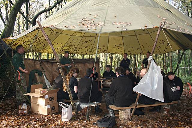 Hopwood Hall students with the Marines for a survival and equipment lesson