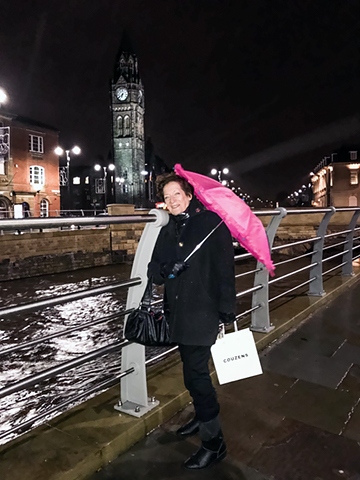 Pat Couzens at the side of the rising River Roch in Rochdale town centre