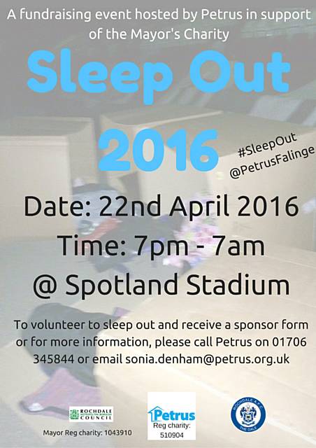 Petrus Sponsored sleep out on 22 April 