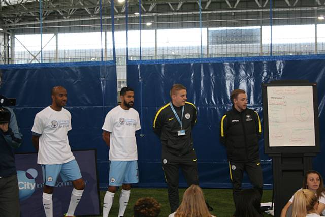 Manchester City F.C players Gael Clichy and Fabian Delph took on the role of teachers, as they held one of Hopwood Hall students’ sports classes at their world class training facilities 