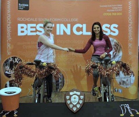 Students and staff at Rochdale Sixth Form College go head to head in a charity bike race