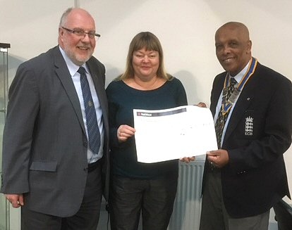 Rotarian John Kay with Kathy Thomas, CEO of RCT and the President of The Rotary Club of Rochdale, John Holder