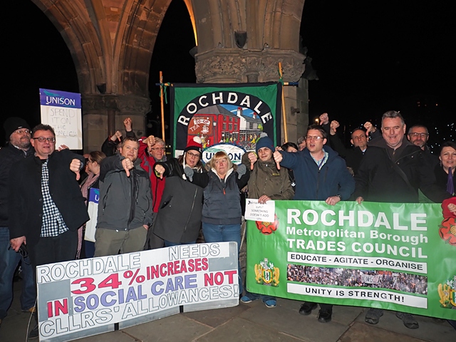 Protesters at Rochdale Town Hall