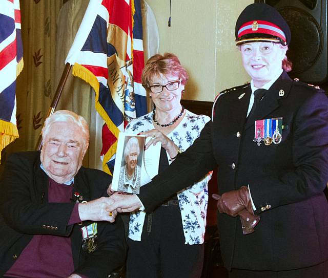 Colin Lee and his wife Marion Lee with Lieutenant Colonel Dixon MBE, TD, DL, Msc