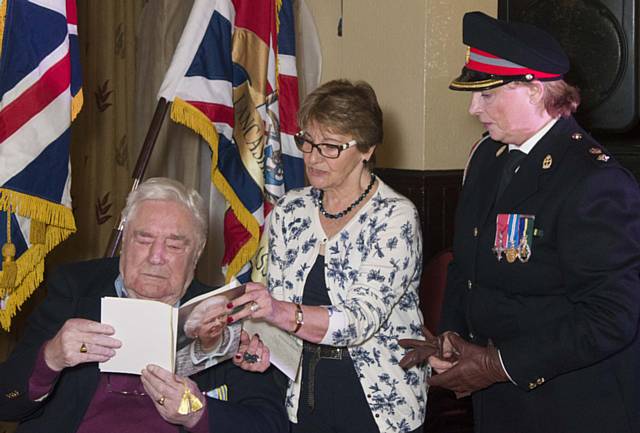 Colin Lee and his wife Marion Lee with Lieutenant Colonel Dixon MBE, TD, DL, Msc