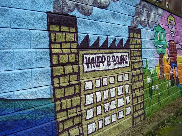 St Edwards children's mural on the tow path of Rochdale Canal in Castleton