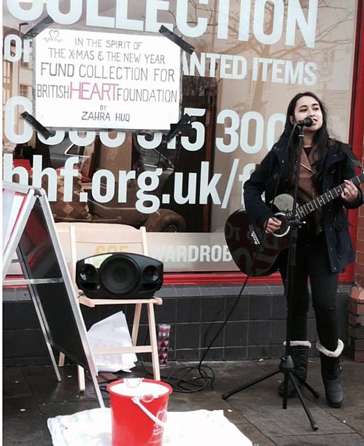 Zahra Huq raised £180 for the British Heart Foundation, busking on the New Year's Eve