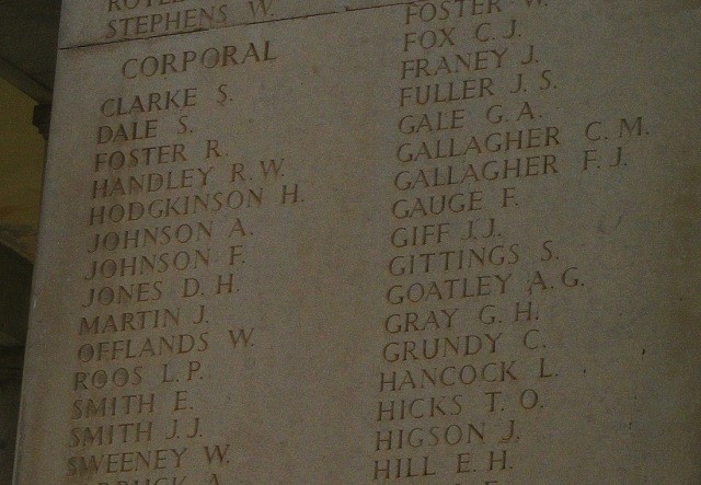 Part of Face 5 on the Rangoon Memorial, showing the inscription for Clifford Grundy