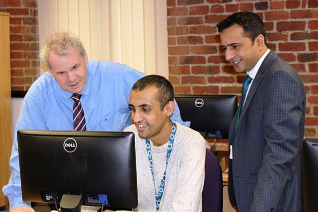 Cllr Richard Farnell, Nadeem Hussain (Youth Worker) and Zulf Ahmed (Chief Executive KYP) in the IT suite at KYP.