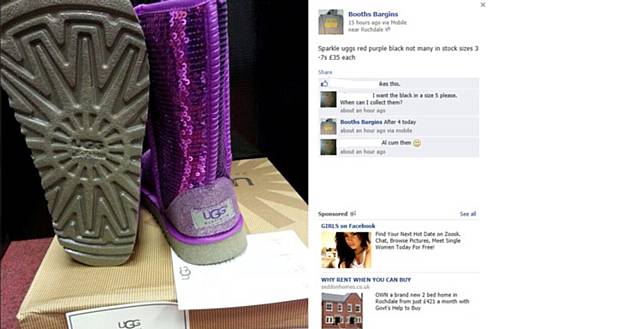 Counterfeit goods sold on Booth’s Facebook page