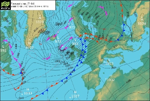 Forecast chart midday Monday 1 February 2016