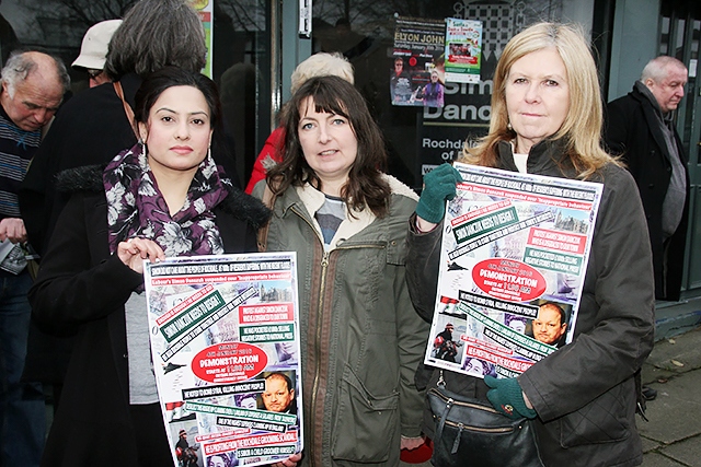 Protesters outside Simon Danczuk's office