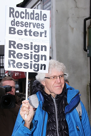 Protester outside Simon Danczuk's office