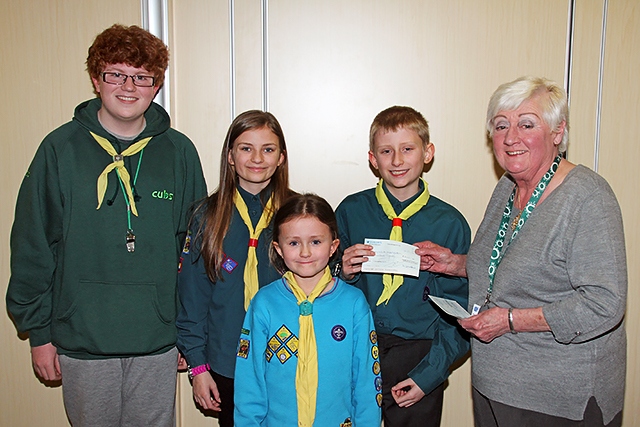 Joe Pullan, Emily McNee, Holly McNee and Jack McNee with Councillor Carol Wardle