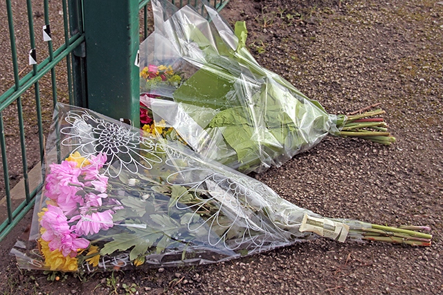 Flowers laid at the spot where Jalal Uddin died