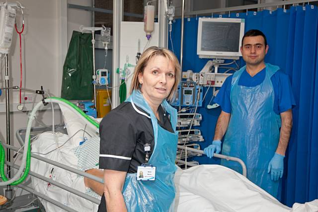 Helen Barrow, critical care matron, and staff nurse Muhammad Khan at North Manchester General Hospital