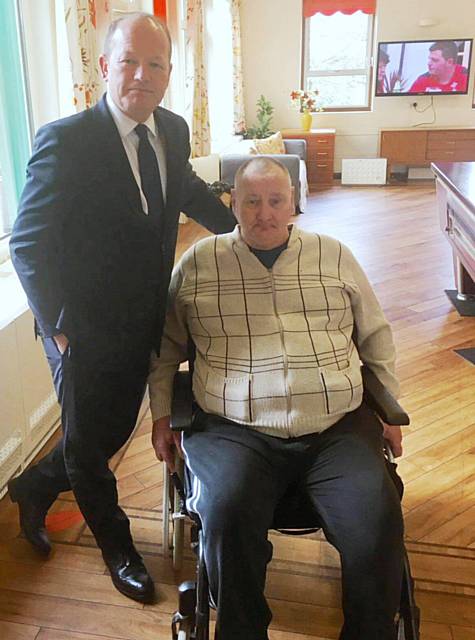 Simon Danczuk meets resident Steven Parkhill during a visit to Honresfeld Leonard Cheshire Care Home in Littleborough