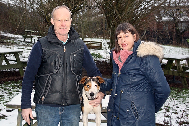 Cath Phillips with husband Peter and dog Alfie