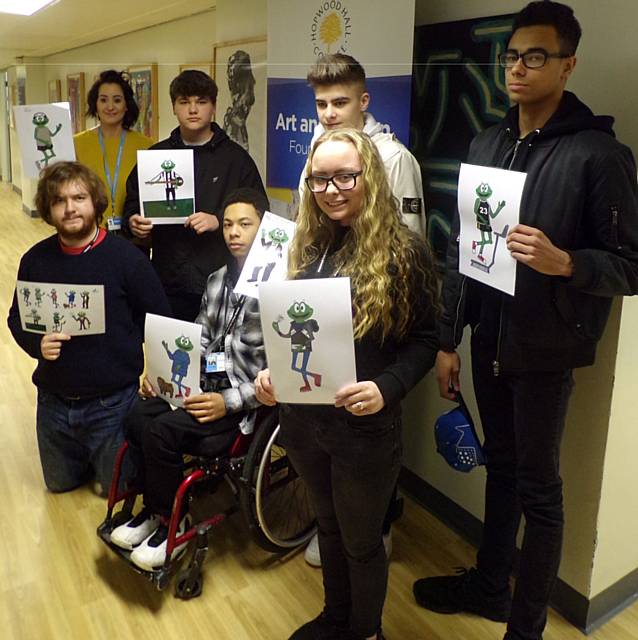 Hopwood Level 2 graphic design students creating new disguises for Springy the Frog 