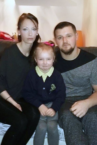 Kirsty Morris, five-year-old Tia, and partner Andrew