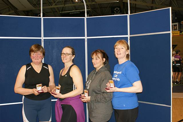 Penny Price, Kirsten Fussing, Ruth Archbold and Janet Lowe, Silver Medal in Womens Open Team 3000m