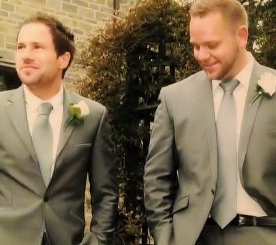 Dominic Gregory (left) at the wedding of his friend Michael Stewart