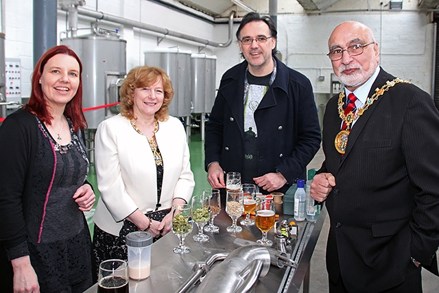 Jenny and Ken Lynch, owners of the Serious Brewing company, with Mayor and Mayoress of Rochdale, Surinder and Cecile Biant