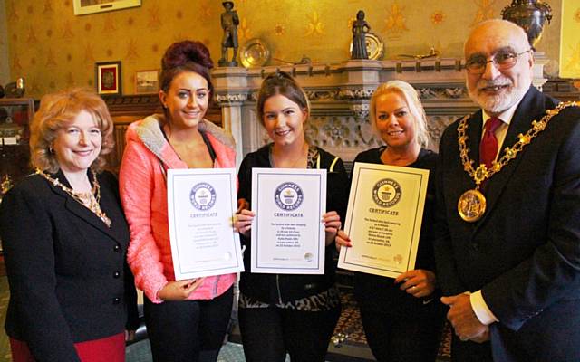 Mayoress Councillor Cecile Biant, Sinead McCready, Katie Poole, Donna Elcock and the Mayor Councillor Surinder Biant 