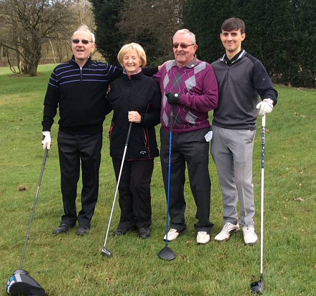 Barry Wilson, Ian Lowe, Bernadette Kilcommons and Elliot Morgan at the 18th Fairway
