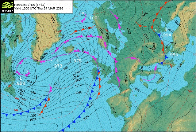 Pressure chart for midday this Thursday