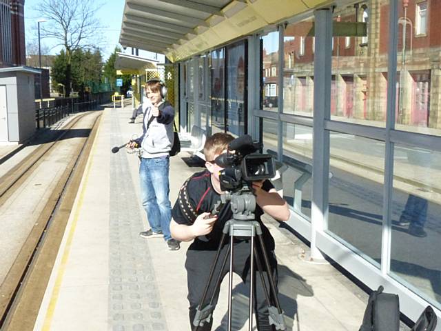 Vincent Boardman and Christopher Chadderton filming at Rochdale Tram Station