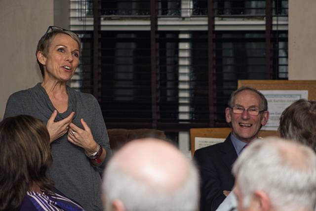 Sue Devaney gives a talk to The Rotary Club of Rochdale East with club President Graham Knox in attendance