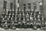 WW1 Postal workers in Rochdale including women. Pictured in the yard of the Technical School