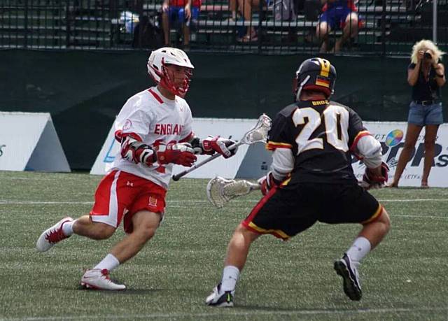 Glenn Humphreys, of Rochdale Lacrosse Club, playing for England