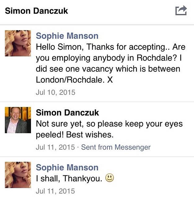 Sophena Houlihan took to Twitter to publish a copy of her asking Mr Danczuk for a job